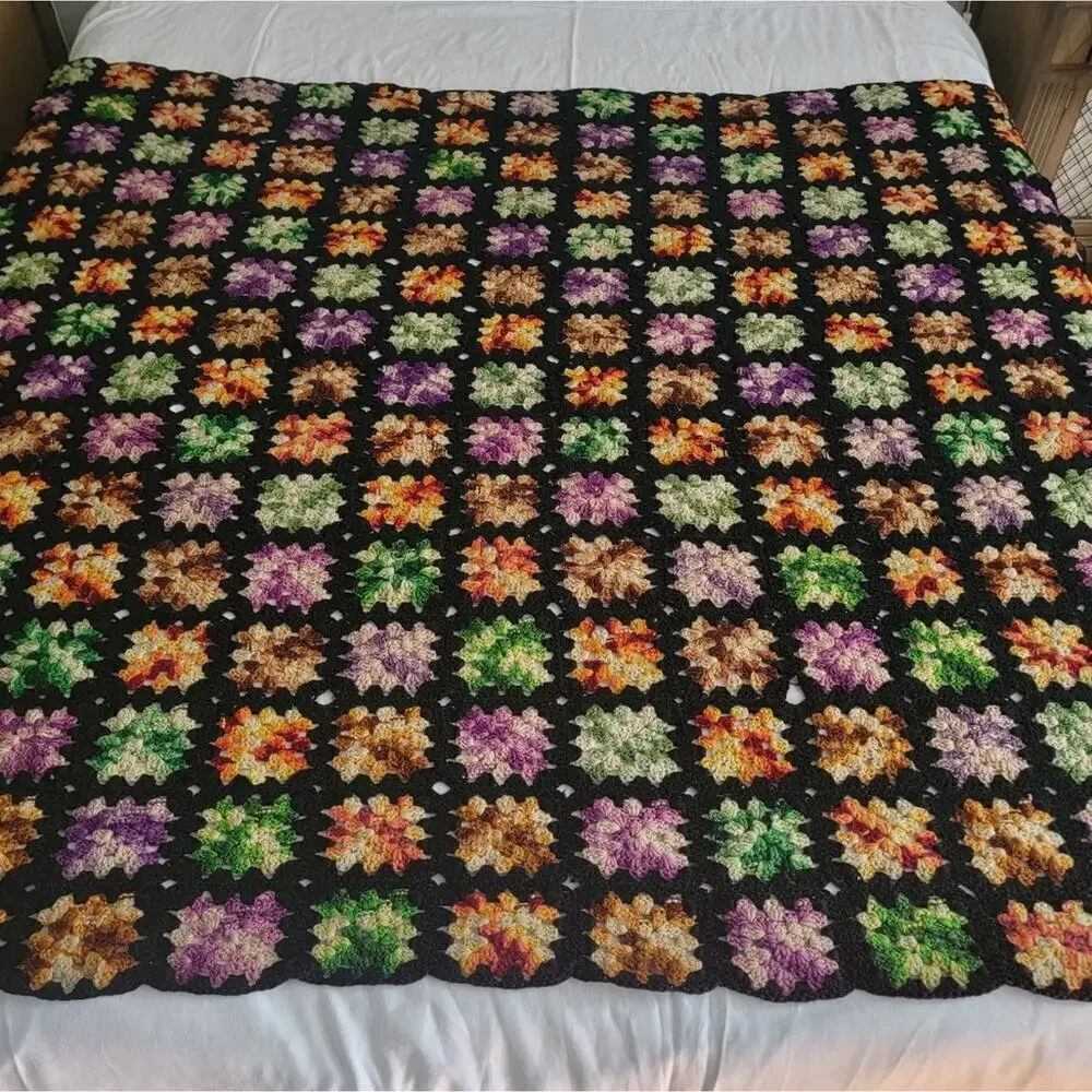 Vintage Handmade Granny Square Crochet Afghan Blanket 59.75